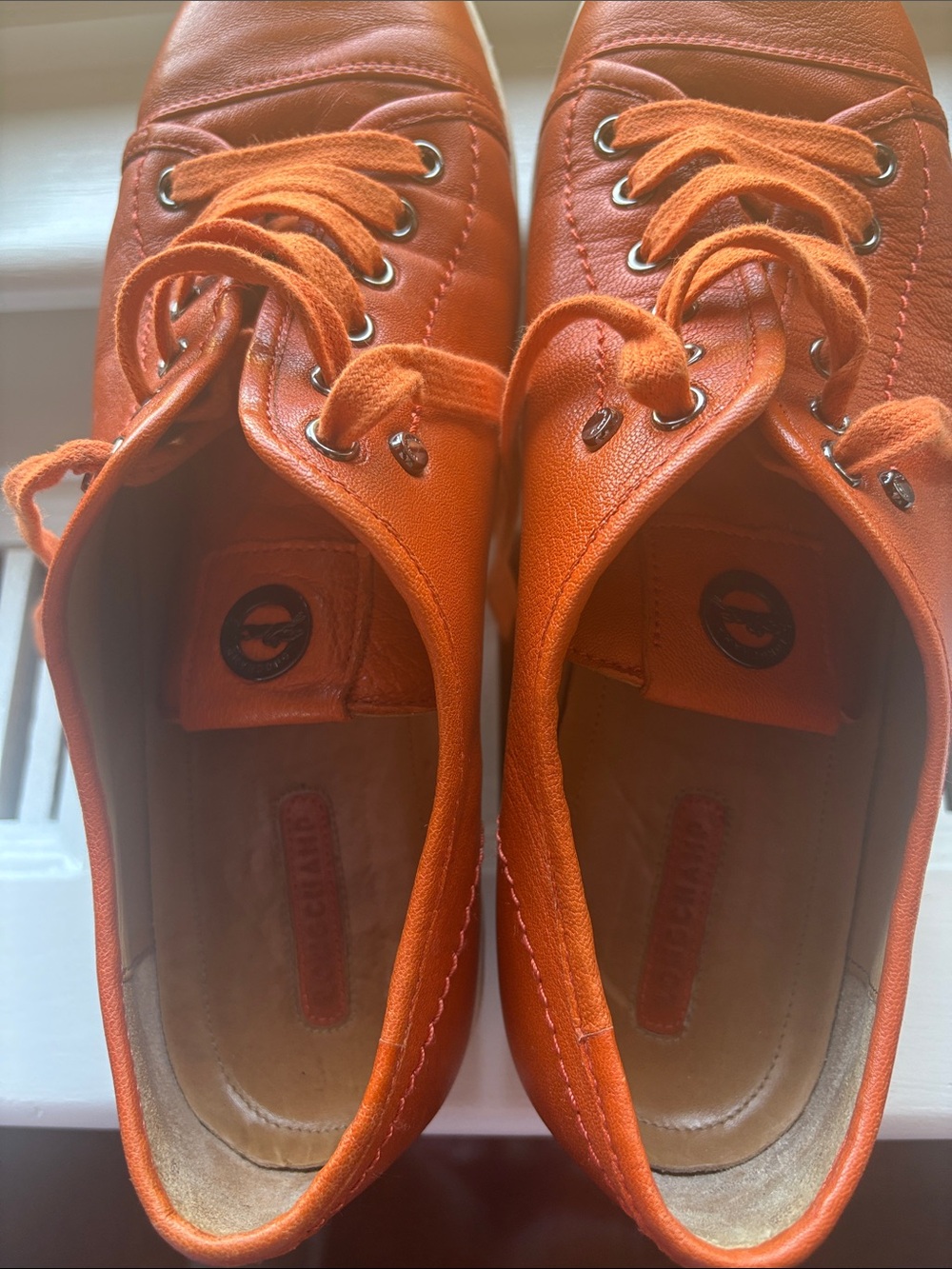 Longchamp Orange Leather Low-Top Court Shoe - Picture 7 of 12